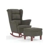 vidaxl chaise à bascule avec pieds en bois et tabouret gris foncé