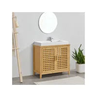 meuble sous vasque ingmarsö avec 2 portes en bambou 60 x 67 x 30 cm [en.casa]