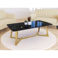 table basse rectangulaire design effet marbre noir et doré johanna