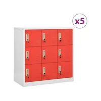 armoires à casiers 5 pcs gris clair et rouge 90x45x92,5cm acier 2
