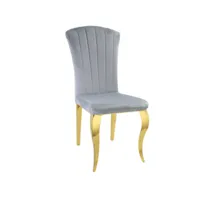 chaise baroque en velours et pieds métal doré brillant kania - lot de 6-couleur gris clair