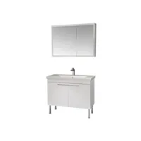 meuble de salle de bain 100cm avec vasque et armoire murale avec miroir gionala blanc
