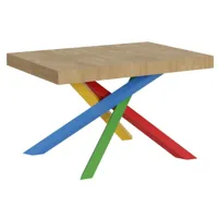 table extensible design bois clair et pieds entrelacés multicouleurs l 130 à 234cm artemis