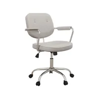 chaise de bureau design néo-rétro - dossier 2 boutons, accoudoirs rembourrés - piètement structure acier chromé pu beige
