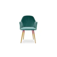 chaise avec accoudoirs velours vert et métal doré lucy