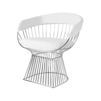 chaise de salle à manger avec accoudoirs - cuir et métal - barrel blanc
