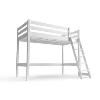 lit mi-hauteur abc 90x200 bois avec échelle inclinée 90x200  blanc hautabc-lb