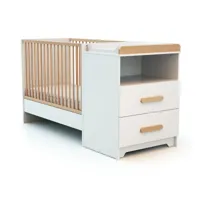 at4 -  combiné lit bébé évolutif en bois gavroche blanc et hêtre verni 60 x 120 cm at43294456110285