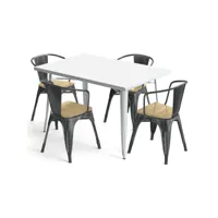 pack table de salle à manger et 4 chaises de salle à manger avec accoudoirs design industriel - nouvelle édition - bistrot stylix industriel