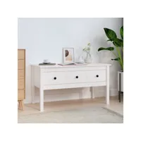 table basse table de salon  bout de canapé blanc 102x49x55 cm bois massif de pin meuble pro frco91265