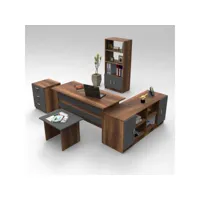 bureau, buffet, bibliothèque, commode et table basse busymo chêne foncé et gris