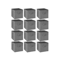 lot de 12 cubes de rangement en tissu l.31 x h. 15 cm - gris foncé chiné