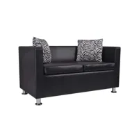 canapé fixe 2 places  canapé scandinave sofa cuir synthétique noir meuble pro frco95502