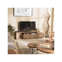 alida - meuble tv modulable 140x40cm 2 tiroirs en bois teck recyclé