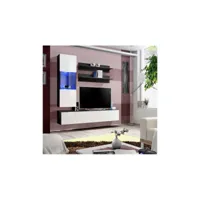 ensemble meuble tv mural fly-h de haute brillance avec led 160x170x40 cm - corps noir mat/ front blanc de haute brillance/ étagères noir 23 zw fy h3