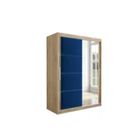 armoire de chambre tapila 2 sonoma/bleu 150 avec 2 portes coulissantes style contemporain penderie (tringle) avec étagères