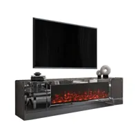 meuble tv design avec cheminée artificielle intégrée en miroir anthracite livré monté 200 cm de largeur collection alonso viv-97596 alonso