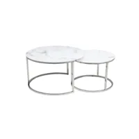 table gigogne ronde métal chromé et marbre blanc (x2) onda 349