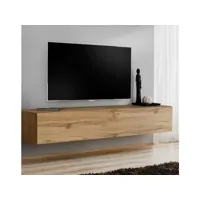 meuble tv  120 x 30 x 40cm  2 compartiments  couleur chêne  système push-click  modèle berit tvam058roro