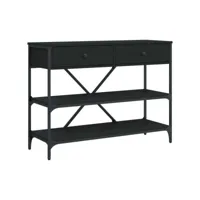 table console, table d'entrée pour salon, bout de canapé, table d'appoint avec tiroirs et étagères noir bois d'ingénierie olq9370 meuble pro
