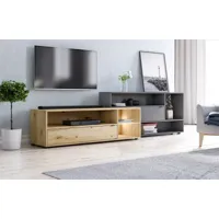 meuble tv moderne cogins ii, 242 cm anthracite chêne artisanal matériau