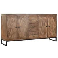 commode meuble de rangement en métal noir et bois de teck coloris naturel /marron - longueur 175 x hauteur 90 x profondeur 40 cm