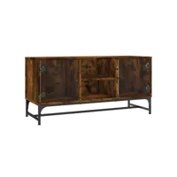 meuble tv, banc tv, meuble de rangement avec portes en verre chêne fumé 102x37x50 cm pwfn71789