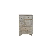 chiffonnier 7 tiroirs bois gris 42x30x66cm - décoration d'autrefois