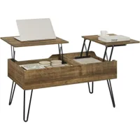 table basse,table de salon avec 2 compartiments cachés,industrielle,pieds en métal,brun rustique