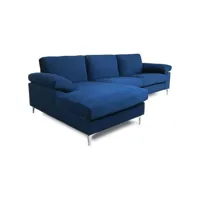 galway - canapé d'angle gauche 4-5 places velours bleu