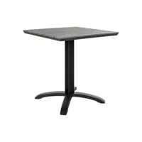 barnam - table carrée lames effet bois gris et piétement métal noir