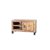 petit meuble tv 100cm en bois massif 1 placard 2 niches gilty