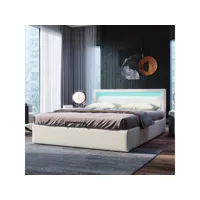 lit adulte lit capitonné 140x200cm tête de lit en simili cuir avec éclairage led en différentes couleurs tête de lit blanc ycfr000331