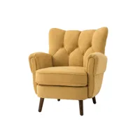 fauteuil club vintage avec dossier epais boutonné, fauteuil rembourré confortable avec accoudoirs ronds matelassés, jaune