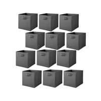 lot de 12 cubes de rangement pliables en tissus avec poignée - 30x30x30cm - gris