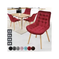 miadomodo® chaise de salle à manger en velours - lot de 4, pieds en bois hêtre, style rétro, rouge foncé - chaise scandinave pour salon, chambre, cuisine, bureau