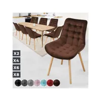 miadomodo® chaise de salle à manger en velours - lot de 8, pieds en bois hêtre, style rétro, marron - chaise scandinave pour salon, chambre, cuisine, bureau