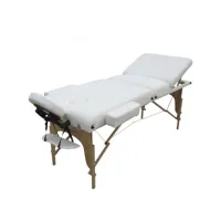 table de massage 15 cm pliante 3 zones en bois avec panneau reiki + accessoires et housse de transport - blanc egk739