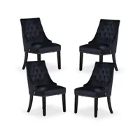 ensemble de 4 chaises de salle à manger windsor - rembourrage en velours moelleux et pieds en bois massif robustes - parfait pour votre salle à manger et salon - noir