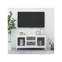 meuble tv，meuble de rangement，banc tv blanc 105x35x52 cm acier et verre cmwi585207