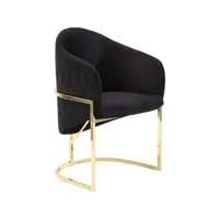 chaise de salle à manger design avec capitonnage à l'arrière revêtement en velours noir et piètement en acier inoxydable doré collection seneca viv-99216