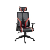 fauteuil de bureau gamer pivotant - accoudoirs, tétière réglables - support lombaire - revêtement synthétique et polyester rouge noir