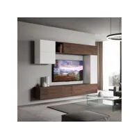 meuble tv mural de salon moderne suspendu bois blanc a15 itamoby