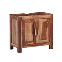 finebuy évier armoire avec deux portes bois massif de sheesham 65x61x35 cm  meuble vasque a poser salle de bain  cabinet vanity debout