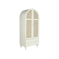 armoire en bois coloris blanc avec 2 portes en rotin naturel - longueur 85 x profondeur 56 x hauteur 200 cm