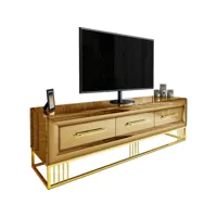 meuble tv design en acier et miroir coloris bronze et or collection panamera l. 208 x p. 66 x h. 48 cm viv-97644
