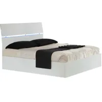 lit coffre bois blanc laqué et tête de lit blanche laquée avec led mona-couchage 180x200 cm