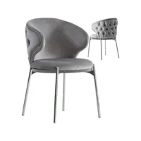lot de 2 chaises de salle à manger design avec capitonnage à l'arrière revêtement en velours gris clair et piètement en acier inoxydable doré collection averil viv-112792