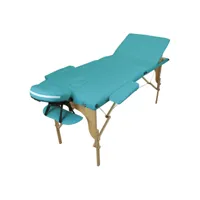 table de massage pliante 3 zones en bois avec panneau reiki + accessoires et housse de transport - bleu turquoise egk396