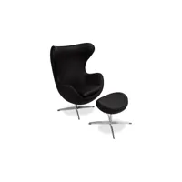 fauteuil design oeuf avec repose-pieds - revêtement en similicuir - brave noir